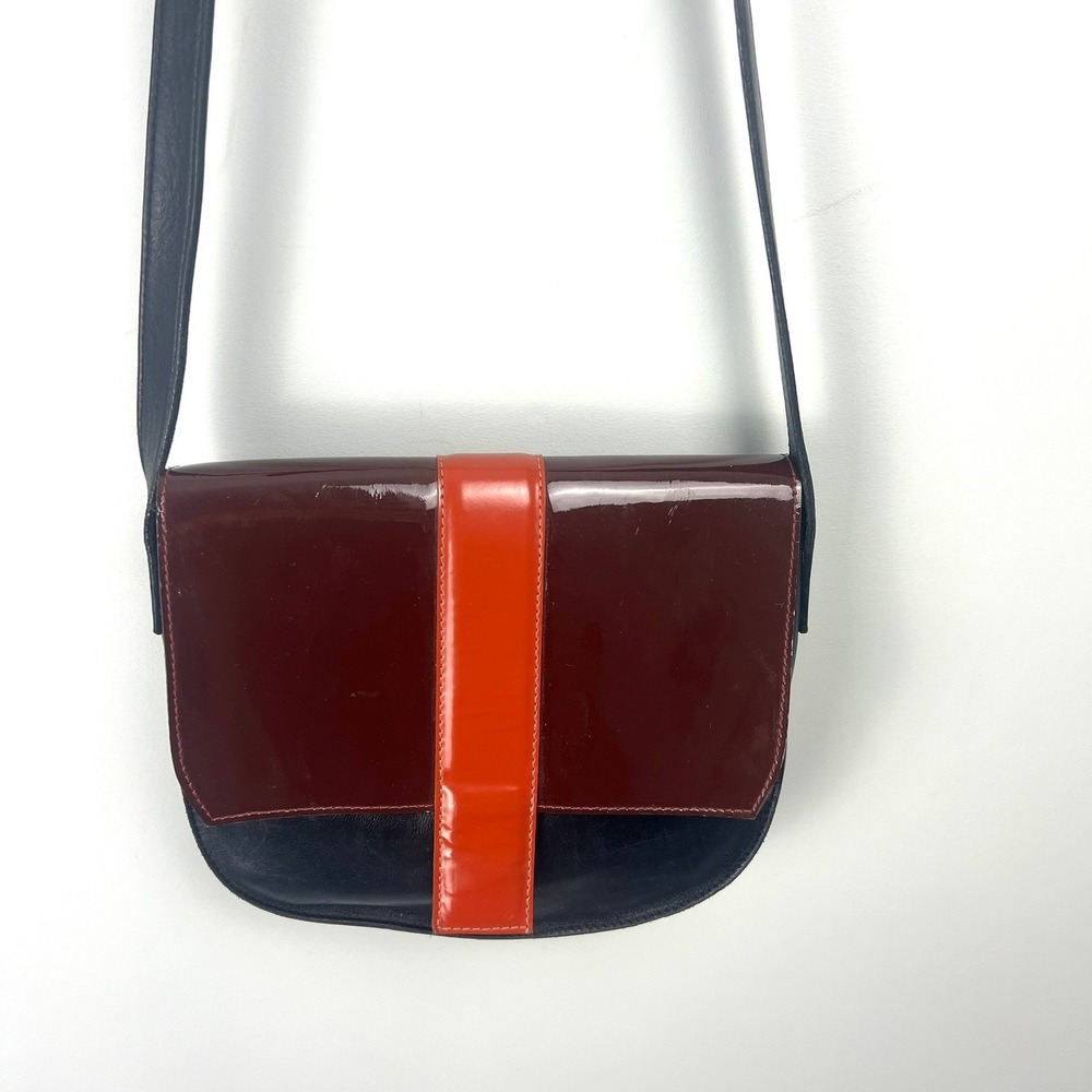 Mishka Black Burgundy Orange Patent Leather Shoulder Bag Crossbody Boho Indie‎ - Picture 1 of 16